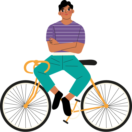 illustration d'un jeune homme assis sur un vélo